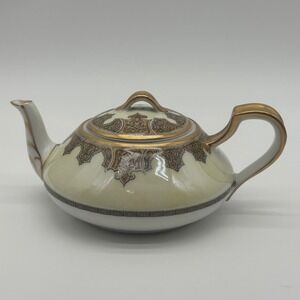 Haviland Limoges France Antique Porcelain Teapot Gold Scroll Cream